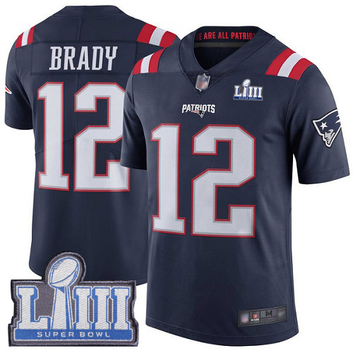 New England Patriots Football 12 Super Bowl LIII Bound Rush Limited Navy Blue Men Tom Brady NFL Jersey